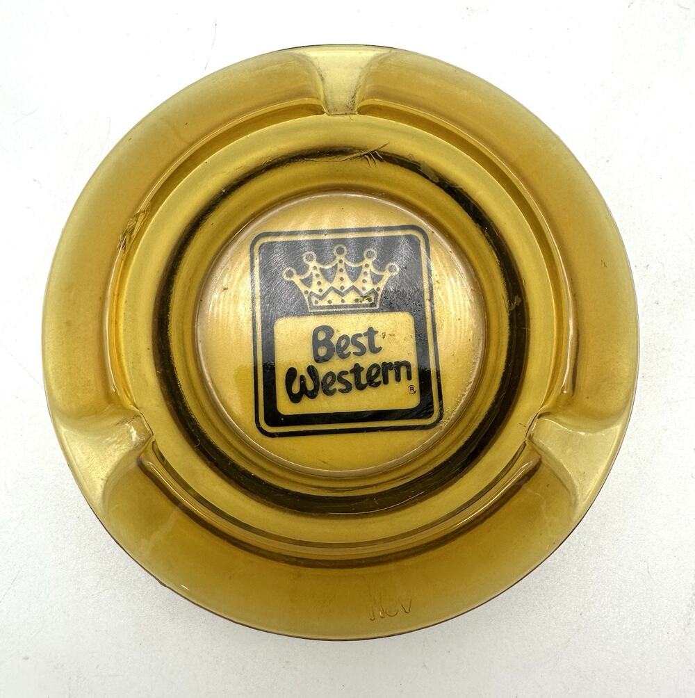 Vintage Best Western Vintage Amber Glass Advertising Ashtray